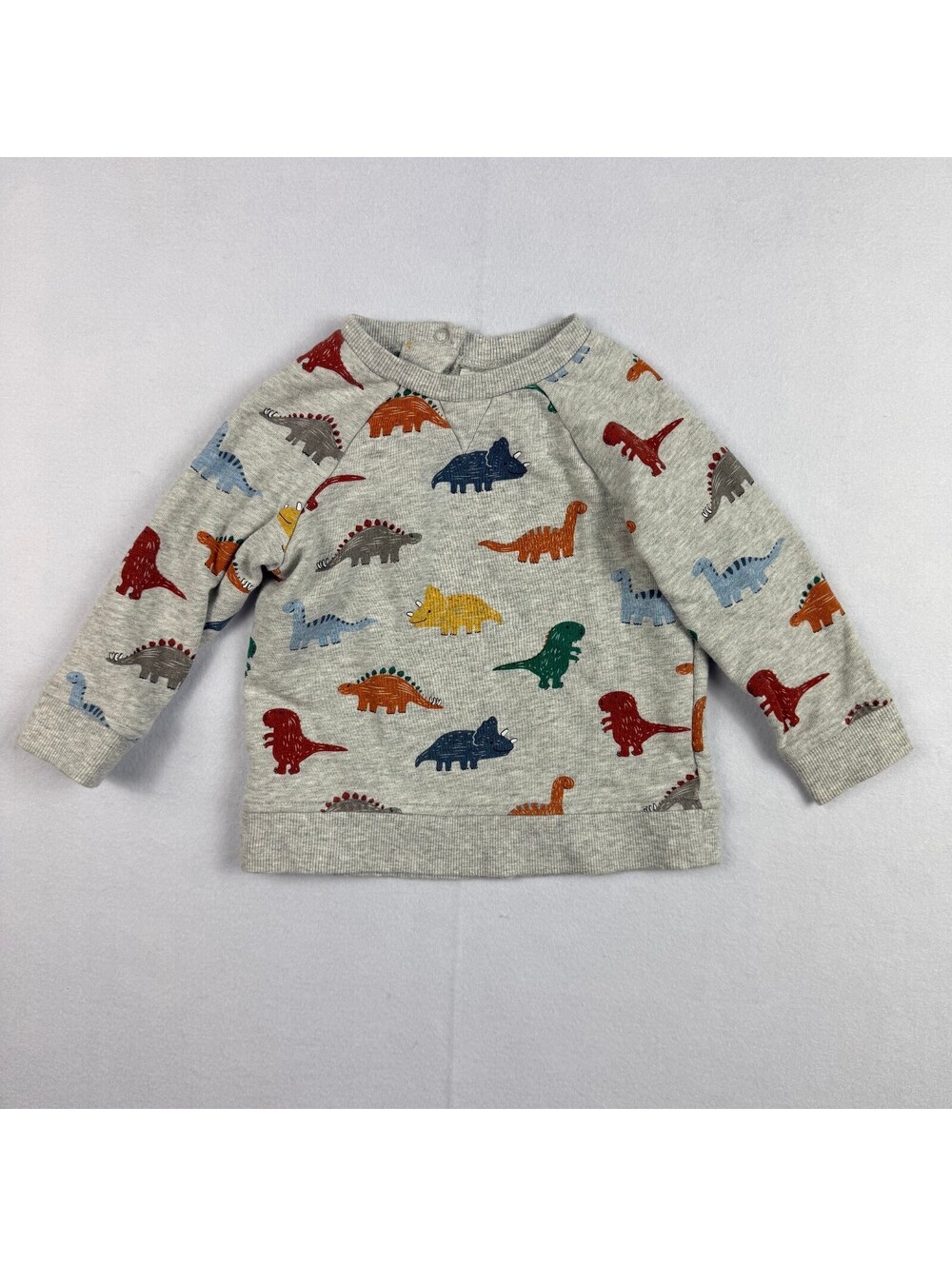 H&M Baby Boy Dinosaur Print Sweatshirt Sz 12-18M Gray Snap Shoulder Top